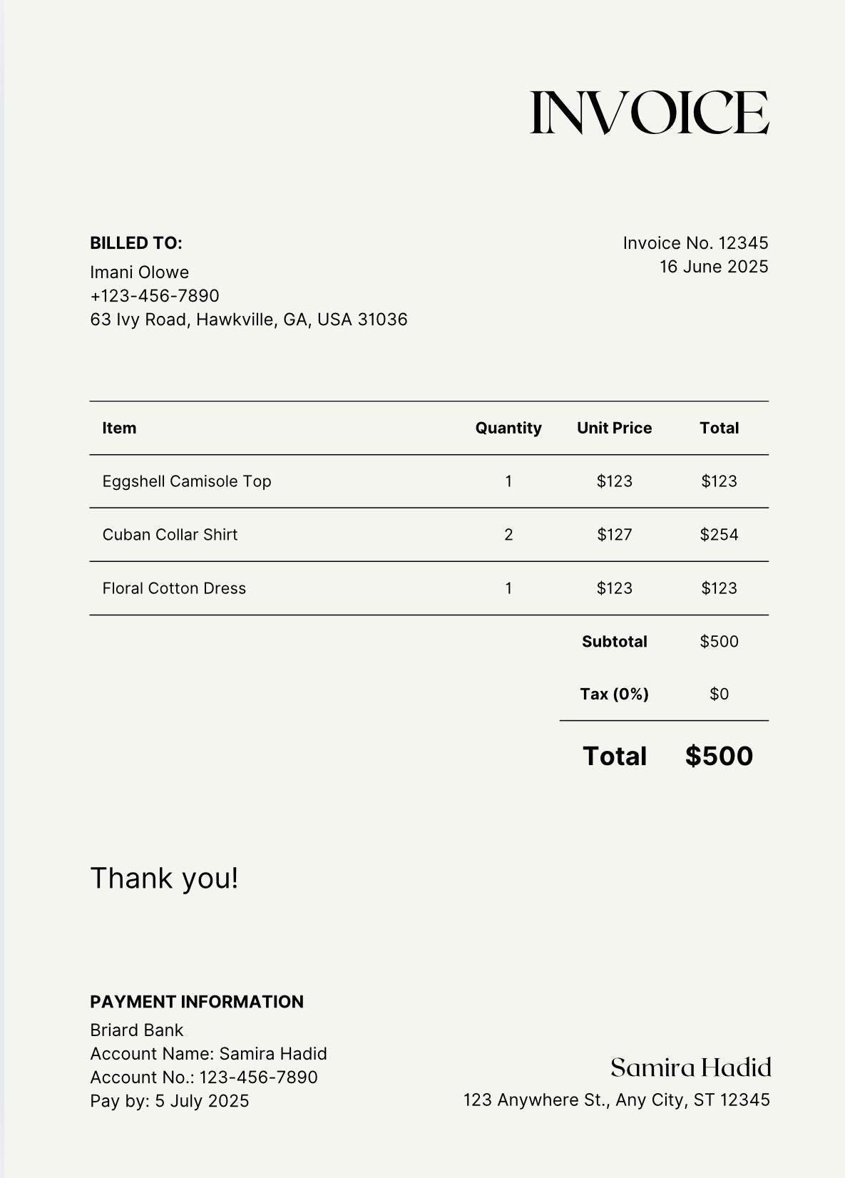 Invoice Sample 1